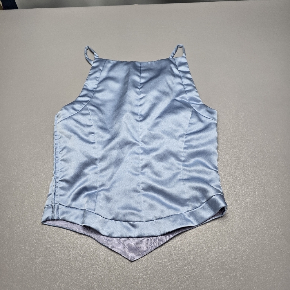 Vivian dessy diamond dessy creations Vintage 90s Crop Top Light Blue Women's 6 - Picture 4 of 8